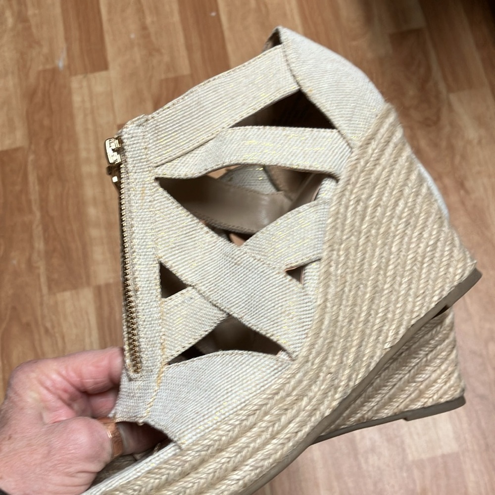a new day  Beige Wedge Sandals with Gold Zipper - Picture 7 of 10